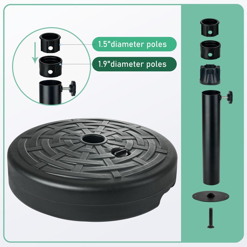 FLAME&SHADE Patio Umbrella Base Stand - 60 lbs 17.7" Fillable Outdoor Umbrella Base, Water Filled Heavy Duty Base for Table Market Umbrella Holder, Garden, Backyard, Pool, Beach(Black) - Image 3